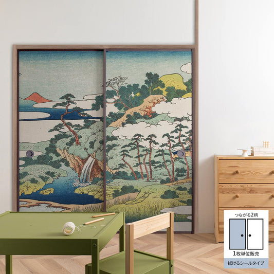 Fusuma remake sheet, wipeable sticker type, two connected patterns, Katsushika Hokusai, Jōgaku Reisen A (approx. 185cm × 100cm)