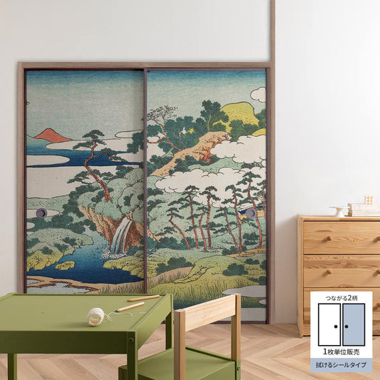 Fusuma Remake Sheet Wipeable Sticker Type Connected 2 Patterns Katsushika Hokusai Jōgaku Reisen B (approx. 185cm × 100cm)