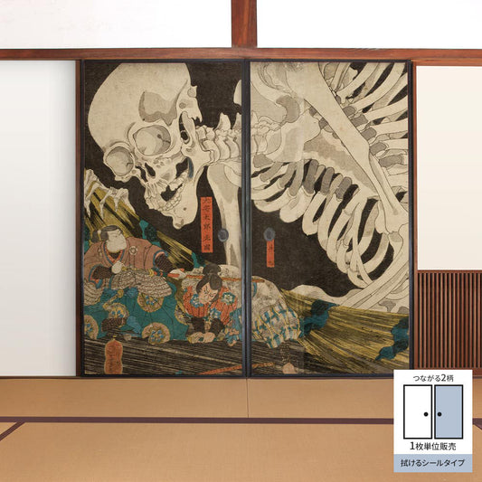 Fusuma Remake Sheet Wipeable Sticker Type Connected 2 Patterns Utagawa Kuniyoshi Soma no Furudairi B (approx. 185cm × 100cm)