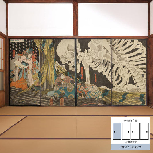 Fusuma remake sheet, wipeable sticker type, 4 connected patterns, Utagawa Kuniyoshi, Soma no Furudairi A (approx. 185cm × 100cm)