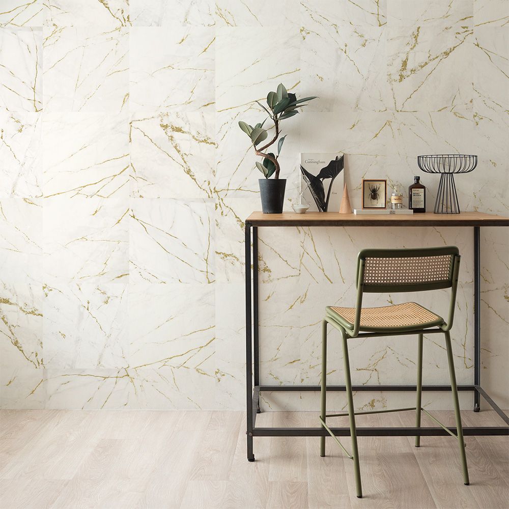 Peelable patchwork wallpaper Hattan Marble / Gold Vein HAMB-01