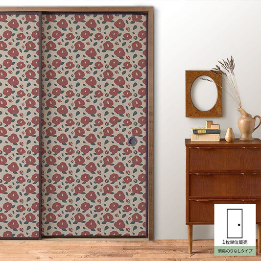 Fusuma Remake Sheet Deodorizing Adhesive-Free Type Taisho Roman Camellia (approx. 185cm × 100cm)