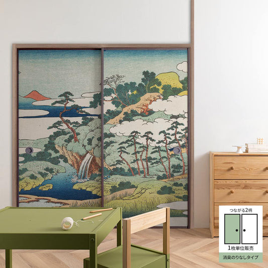 Fusuma Remake Sheet Deodorizing Adhesive-Free Type Connected 2 Patterns Katsushika Hokusai Jōgaku Reisen A (approx. 185cm × 100cm)