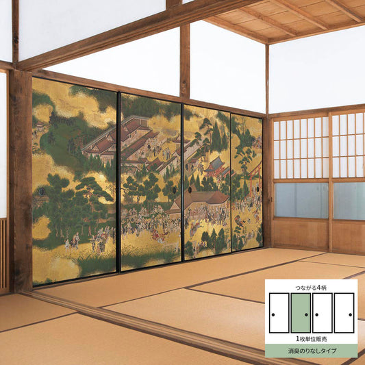 Fusuma Remake Sheet Deodorizing Adhesive-Free Type Connected 4 Patterns Ise Monogatari Kamo Shrine Horse Racing B (approx. 185cm × 100cm)