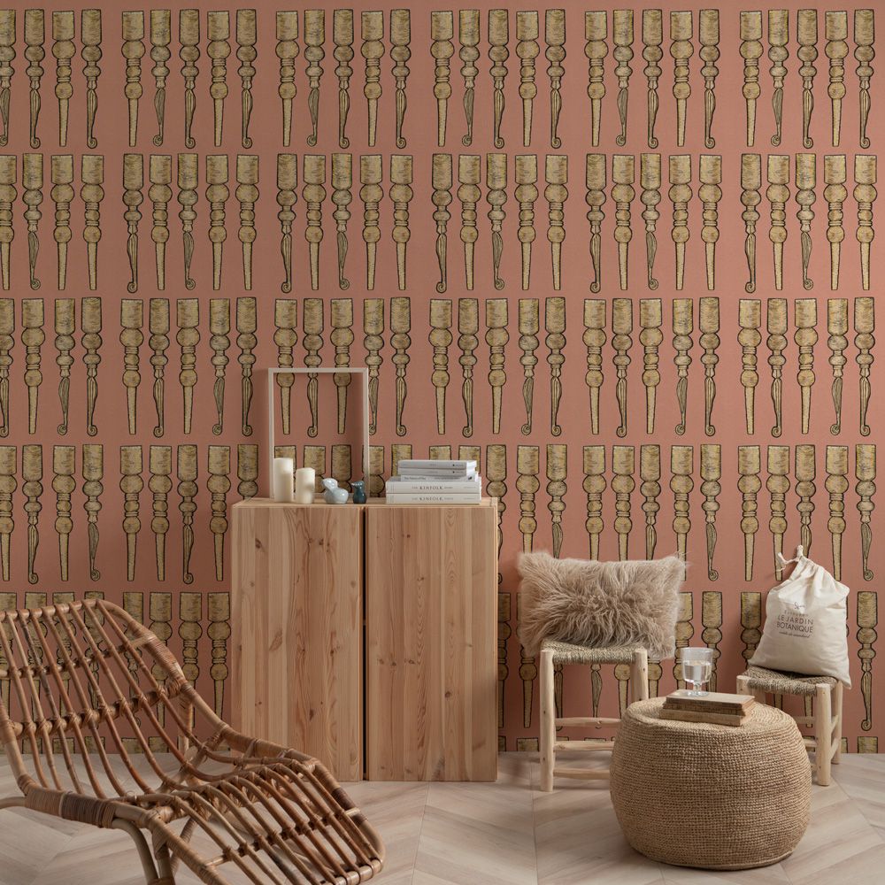Peelable Wallpaper Non-adhesive Type WALLTZ ma.macaron Bobbin Leg March Dusty Salmon NWZ-BKDS (49cm×2.7m size)