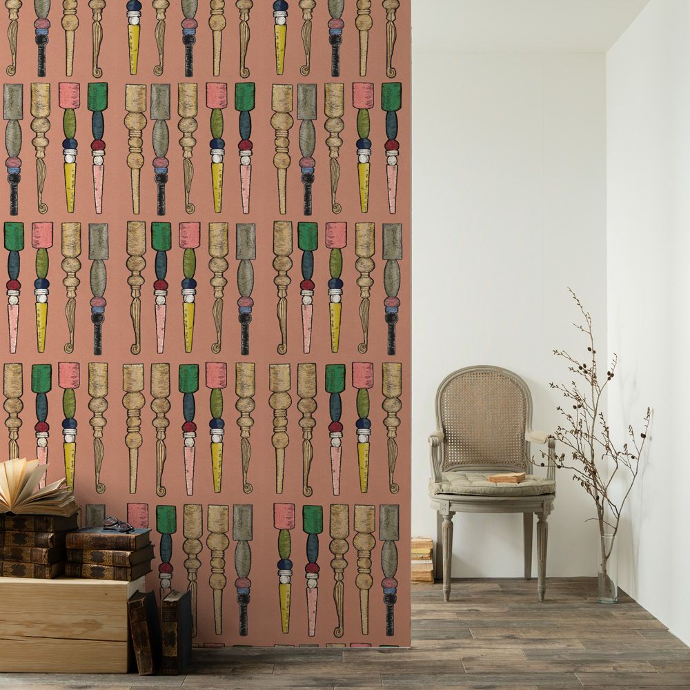 Removable Wallpaper Non-Adhesive Type WALLTZ ma.macaron Bobbin Leg Parade MIX Dusty Salmon NWZ-BKMDS (49cm×2.7m size)