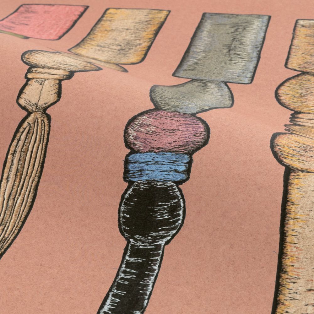 Removable Wallpaper Non-Adhesive Type WALLTZ ma.macaron Bobbin Leg Parade MIX Dusty Salmon NWZ-BKMDS (49cm×2.7m size)