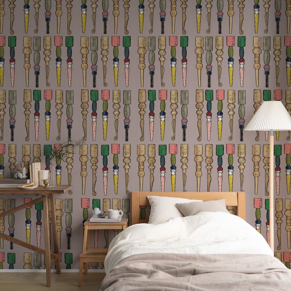 Removable Wallpaper Non-Adhesive Type WALLTZ ma.macaron March of Bobbin Legs MIX Rose Grey NWZ-BKMRG (49cm×3m size)