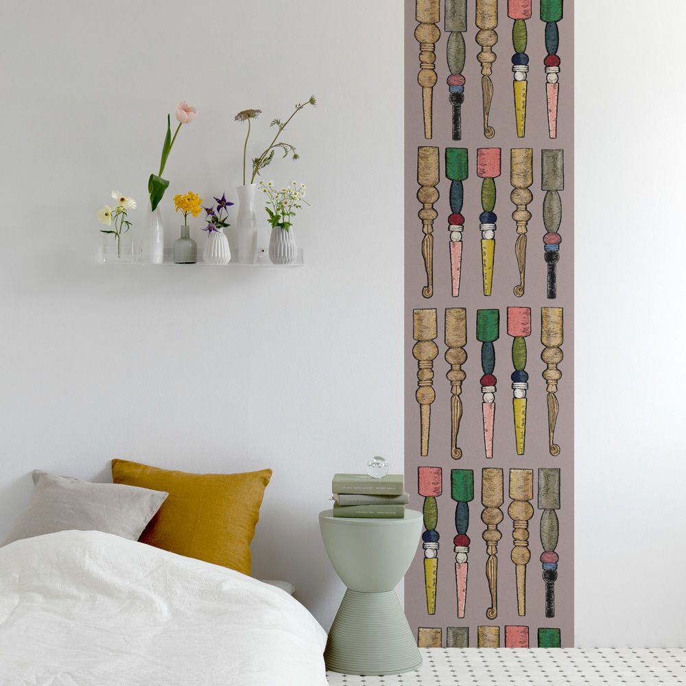 Removable Wallpaper Non-adhesive Type WALLTZ ma.macaron Bobbin Leg Parade MIX Rose Grey NWZ-BKMRG (49cm×2.5m size)