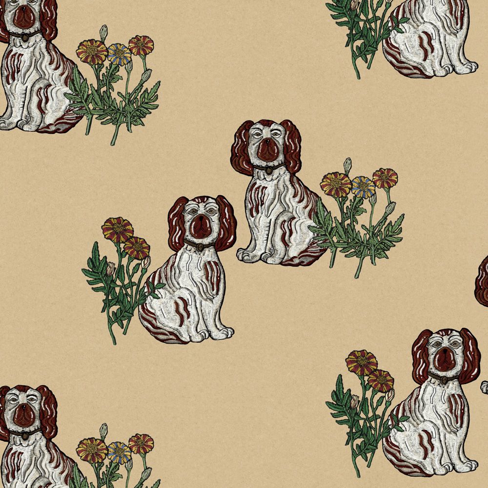 Removable Wallpaper Non-Adhesive Type WALLTZ ma.macaron Twin Dogs Cyan Jumaux Dusty Citron NWZ-CJDC (49cm×2.5m size)