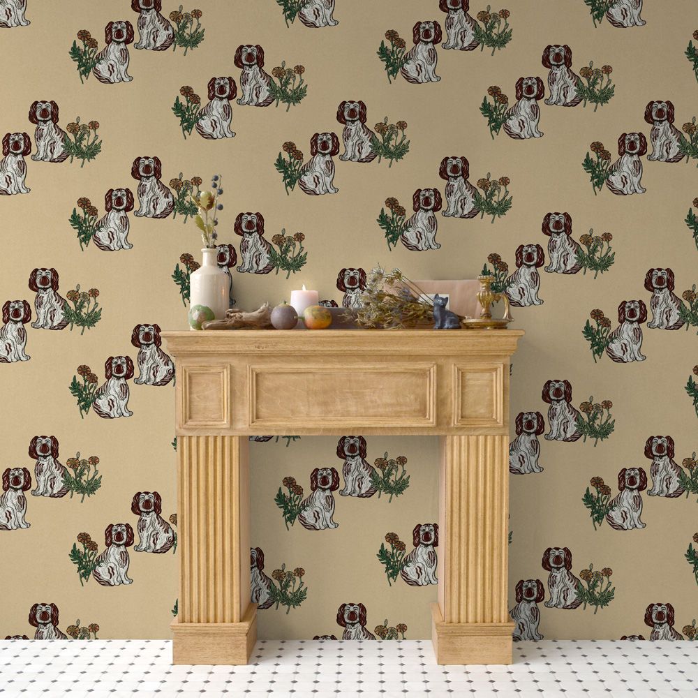 Removable Wallpaper Non-Adhesive Type WALLTZ ma.macaron Twin Dogs Cyan Jumaux Dusty Citron NWZ-CJDC (49cm×2.5m size)