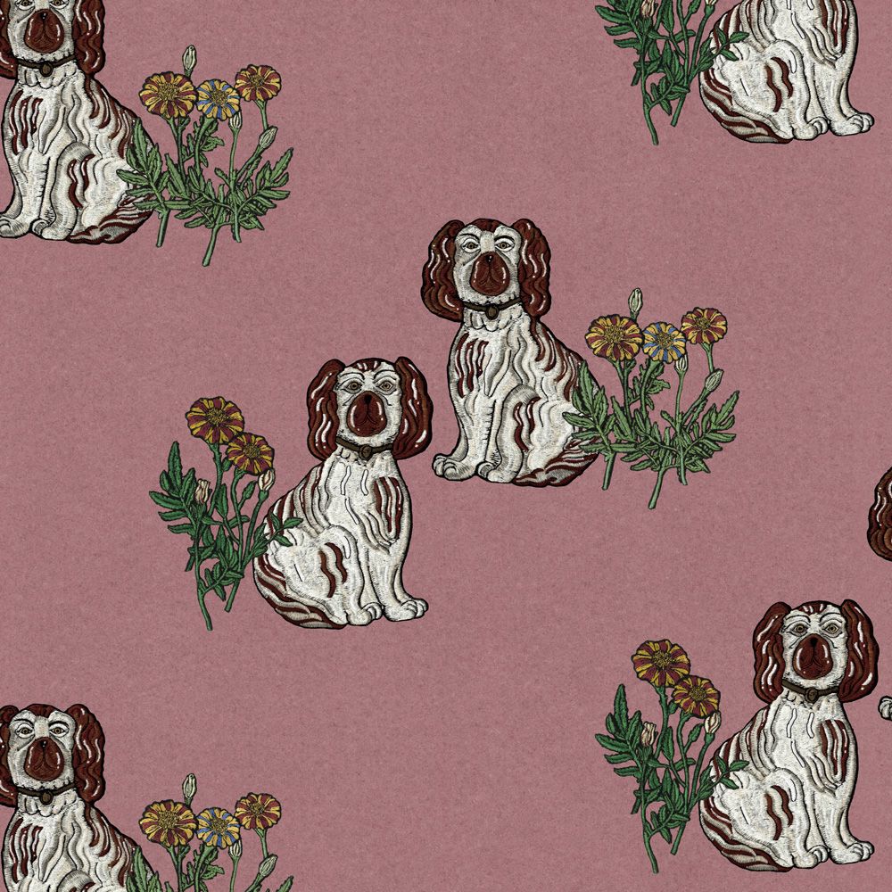 Removable Wallpaper Non-Adhesive Type WALLTZ ma.macaron Twin Dogs Cyan Jumot Dusty Rose NWZ-CJDR (49cm×3m size)