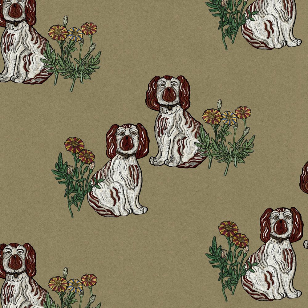 Removable Wallpaper Non-Adhesive Type WALLTZ ma.macaron Twin Dogs Cyan Jumot Smoke Sage NWZ-CJSS (49cm×2.5m size)
