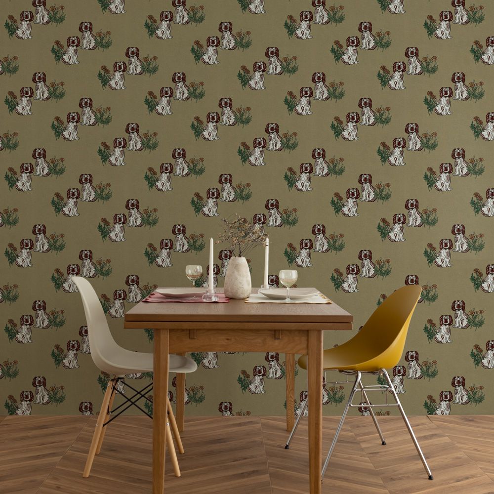 Removable Wallpaper Non-Adhesive Type WALLTZ ma.macaron Twin Dogs Cyan Jumot Smoke Sage NWZ-CJSS (49cm×2.7m size)