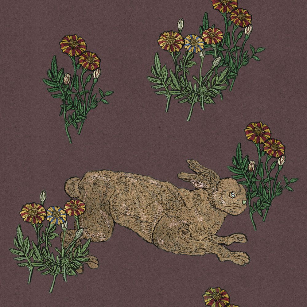 Peelable Wallpaper Non-Adhesive Type WALLTZ Mon lapin Old Burgundy NWZ-MLOB (49cm×2.7m size)