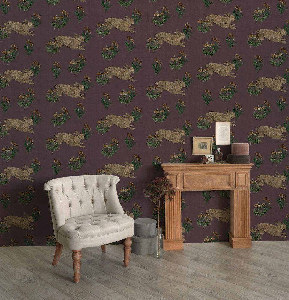 Peelable Wallpaper Non-Adhesive Type WALLTZ Mon lapin Old Burgundy NWZ-MLOB (49cm×2.7m size)