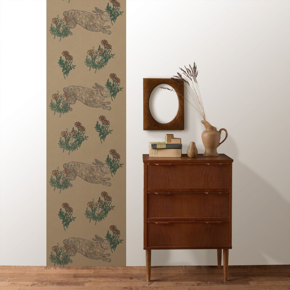 Removable Wallpaper Non-Adhesive Type WALLTZ Mon Lapin Smoke Olive NWZ-MLSO (49cm×3m size)