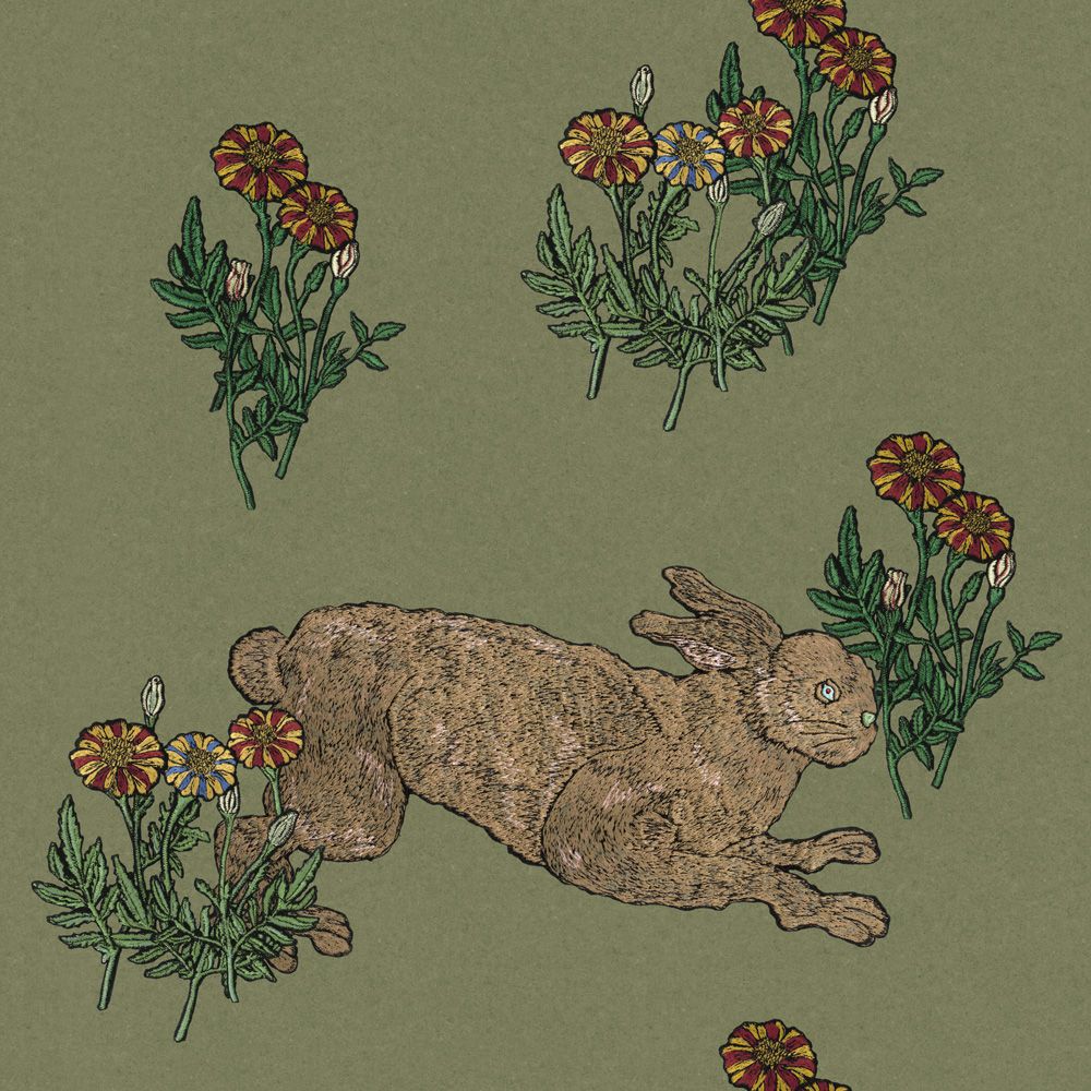 Peelable Wallpaper Non-Adhesive Type WALLTZ Mon lapin Smoke Olive NWZ-MLSO (49cm×3.3m size)