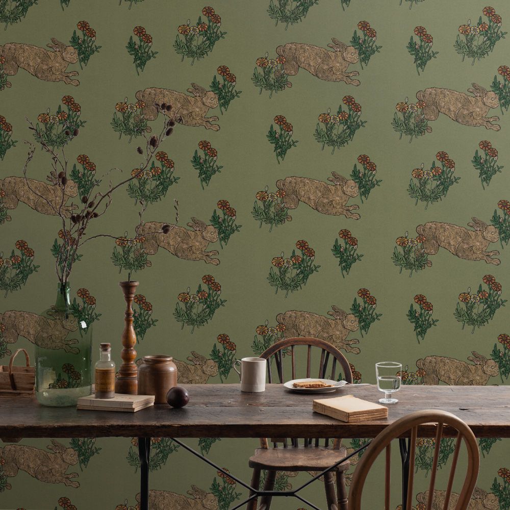 Removable Wallpaper Non-Adhesive Type WALLTZ Mon lapin Smoke Olive NWZ-MLSO (49cm×2.5m size)