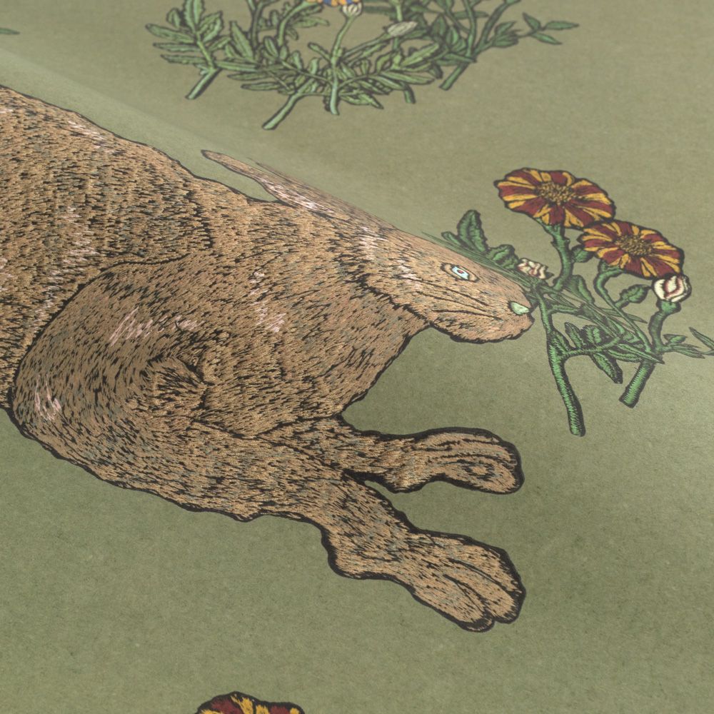 Peelable Wallpaper Non-Adhesive Type WALLTZ Mon lapin Smoke Olive NWZ-MLSO (49cm×3.3m size)