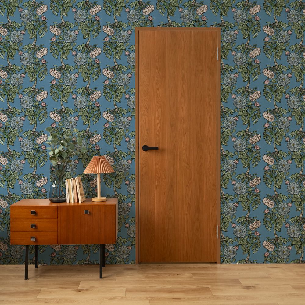 Peelable Wallpaper Non-adhesive Type WALLTZ ma.macaron Romance Smoke Blue NWZ-ROSB (49cm×3m size)