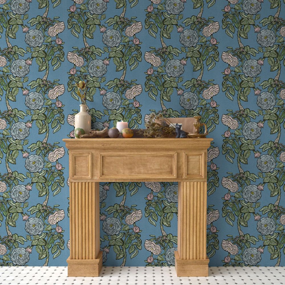Peelable Wallpaper Non-adhesive Type WALLTZ ma.macaron Romance Smoke Blue NWZ-ROSB (49cm×3m size)