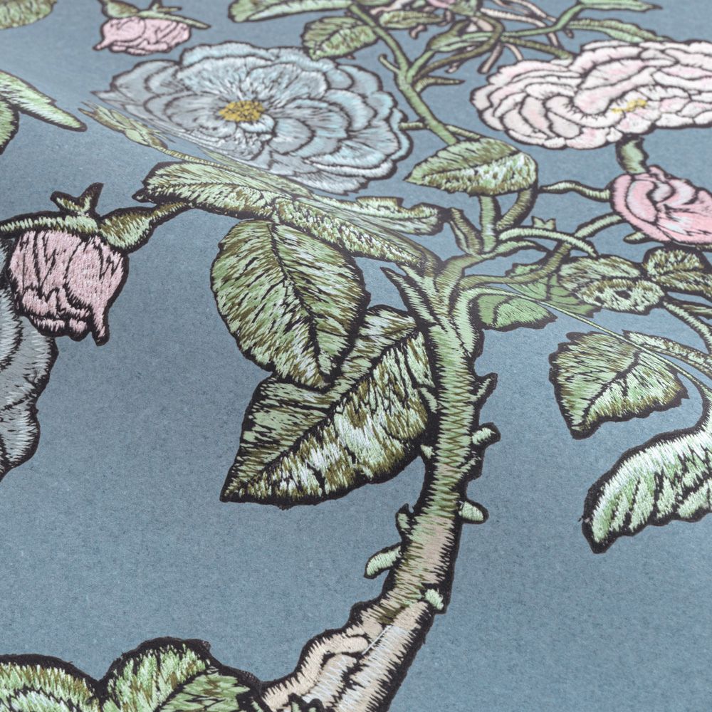 Peelable Wallpaper Non-adhesive Type WALLTZ ma.macaron Romance Smoke Blue NWZ-ROSB (49cm×3m size)