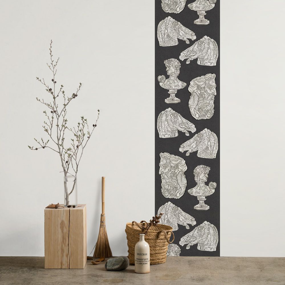 Removable Wallpaper Non-Adhesive Type WALLTZ ma.macaron Silent Plaster Statue Charcoal Grey NWZ-SSCG (49cm×2.5m size)