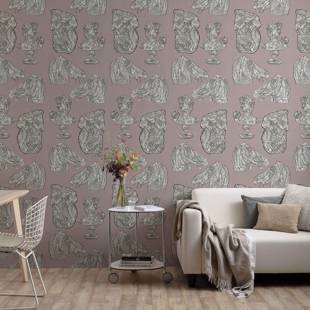 Removable Wallpaper Non-adhesive Type WALLTZ ma.macaron Silent Plaster Statue Rose Grey NWZ-SSRG (49cm×2.7m size)