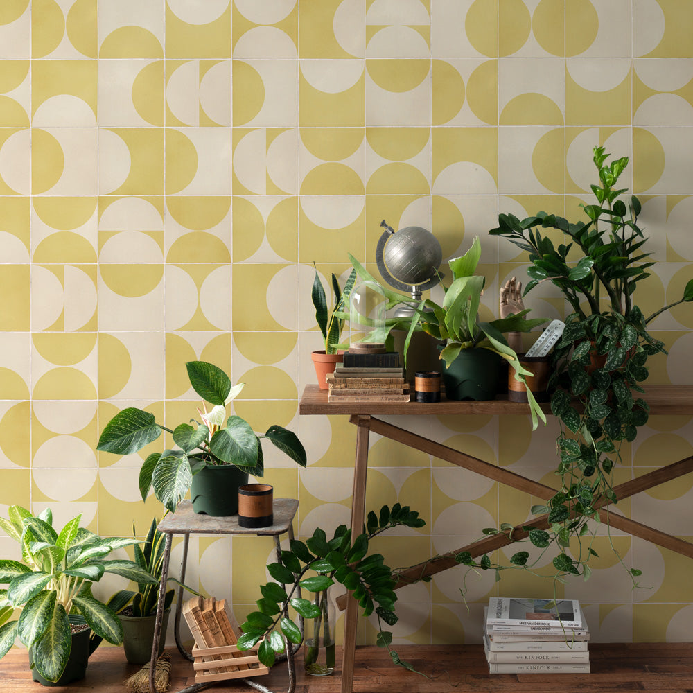 Wallpaper that can be applied like a mask EASY WALL TAPE Easy wall tape Width 23cm x 6m Geometric tile/Yellow EWT09