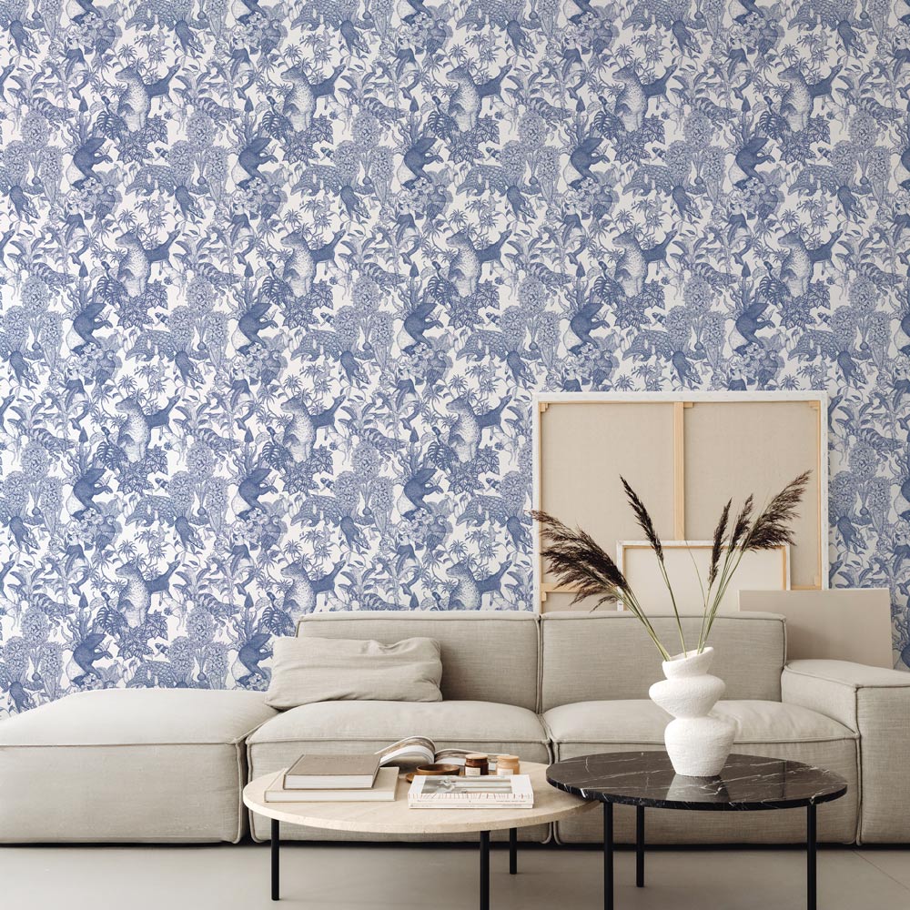 Removable Wallpaper Sticker Type WALLTZ Murayama Tomoaki Tropical Rainforest Blue TWZ-TFBL (49cm×2.5m size)