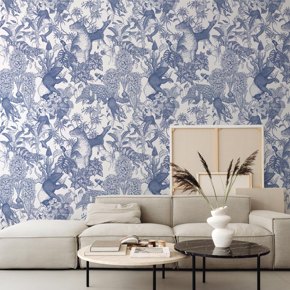 Peelable Wallpaper Non-adhesive Type WALLTZ Murayama Tomoaki Tropical Rainforest Double Blue NWZ-TFDBL (49cm×3m size)