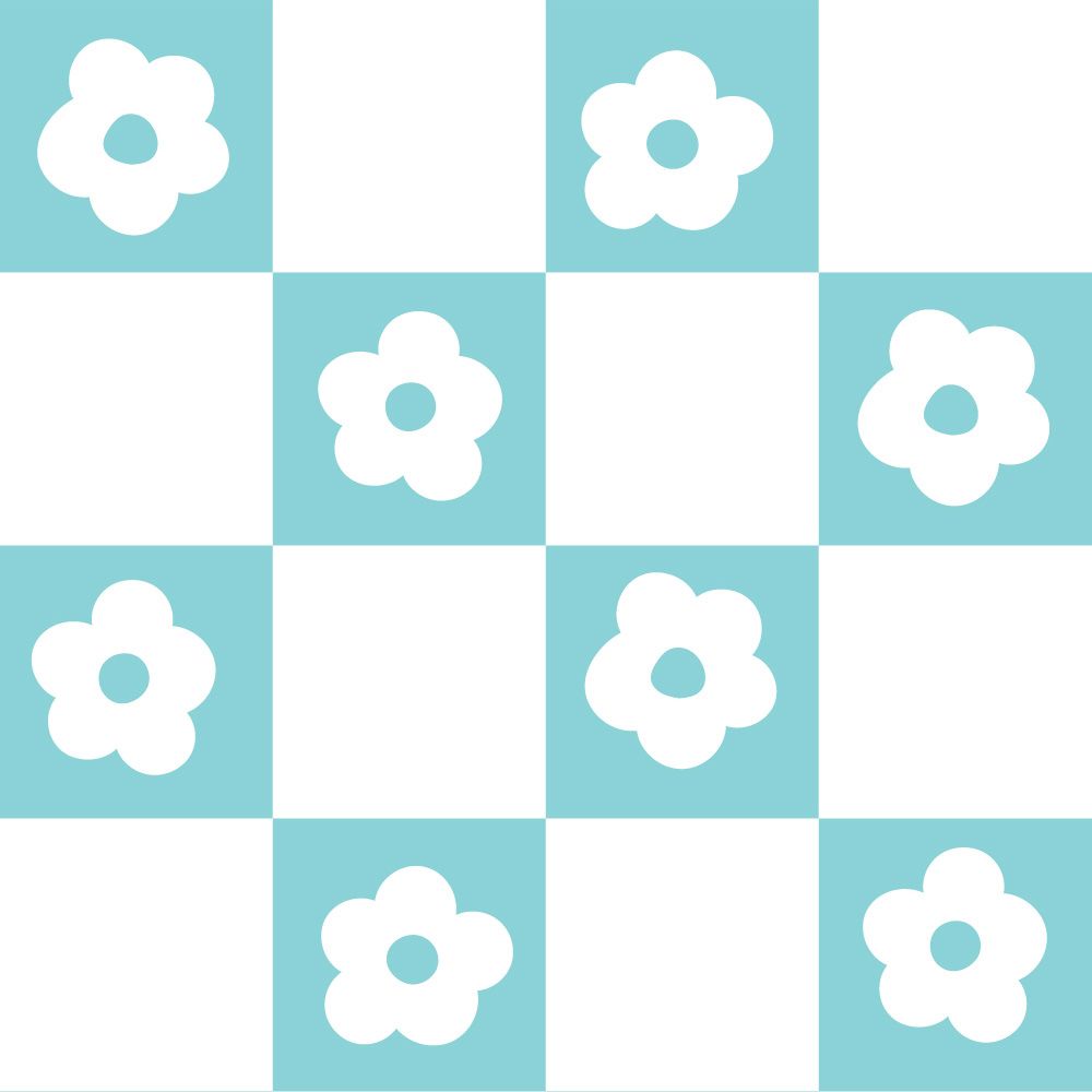 Peelable wallpaper, no adhesive, What's poppin? Daisy Checker (49cm x 3m size) Turquoise
