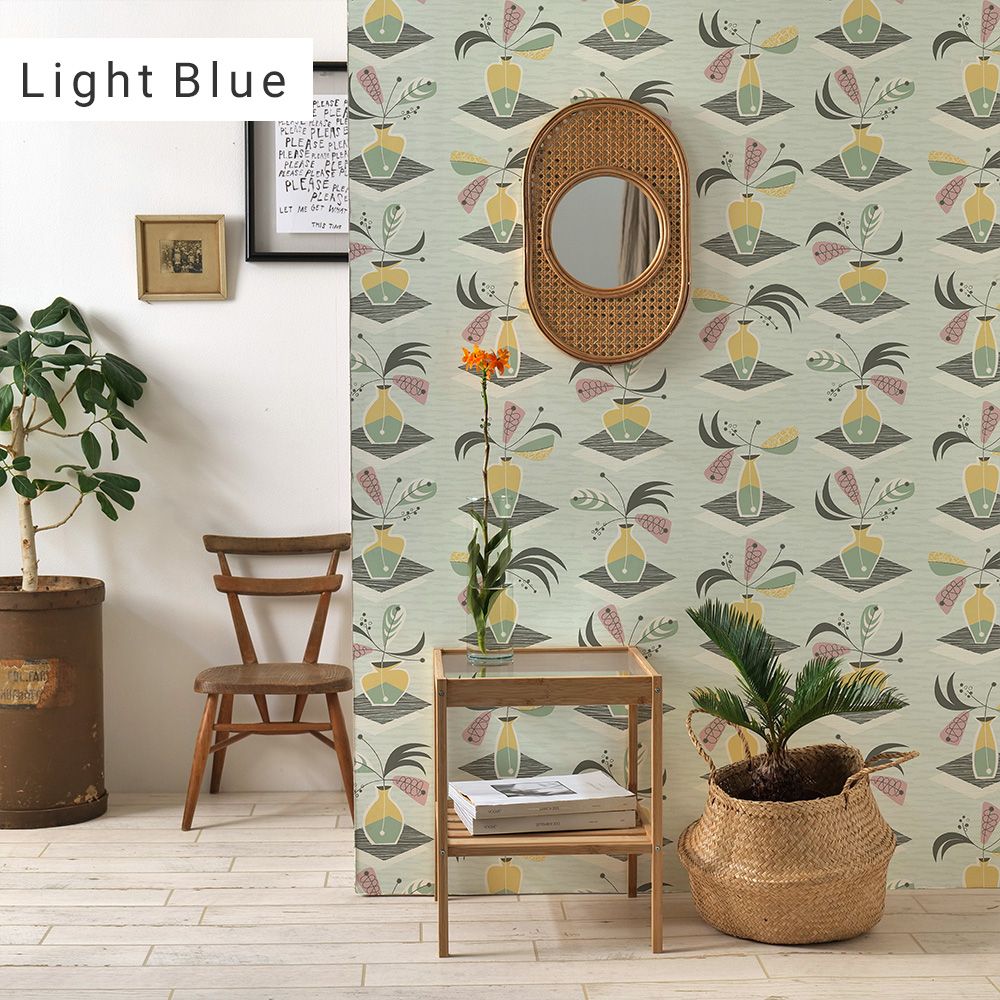 Peelable wallpaper, no-paste wallpaper, WALLTZ Day Starter VASE Light Blue NWZ-VSLB (49cm x 3m size)