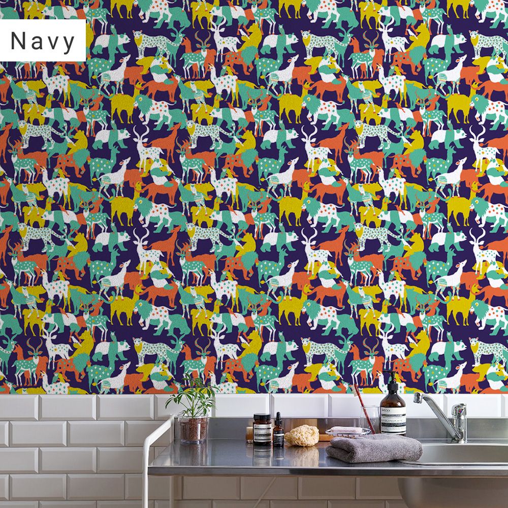 Peelable wallpaper, no-glue wallpaper, WALLTZ Kayo Horaguchi GOOD FRIENDS Navy NWZ-GFNV (49cm x 3.3m size)