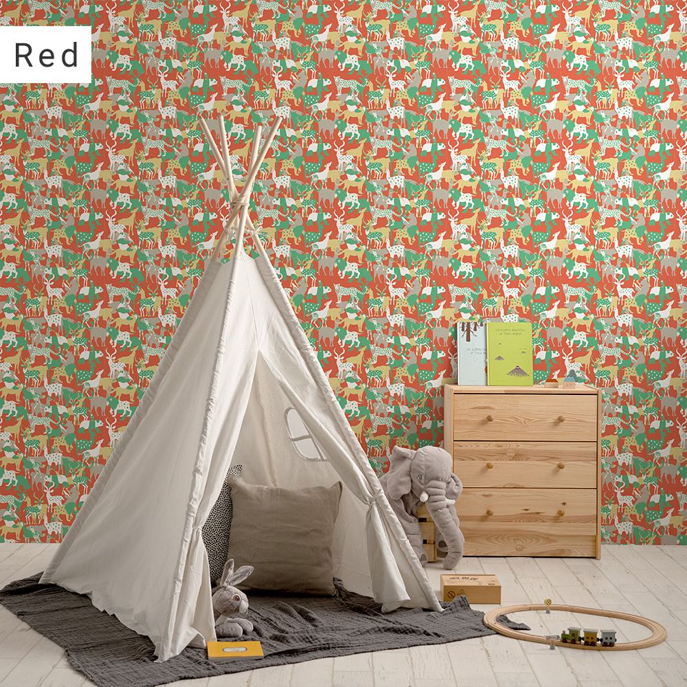 Peelable wallpaper, no-paste wallpaper, WALLTZ Kayo Horaguchi GOOD FRIENDS Red NWZ-GFRD (49cm x 3m size)