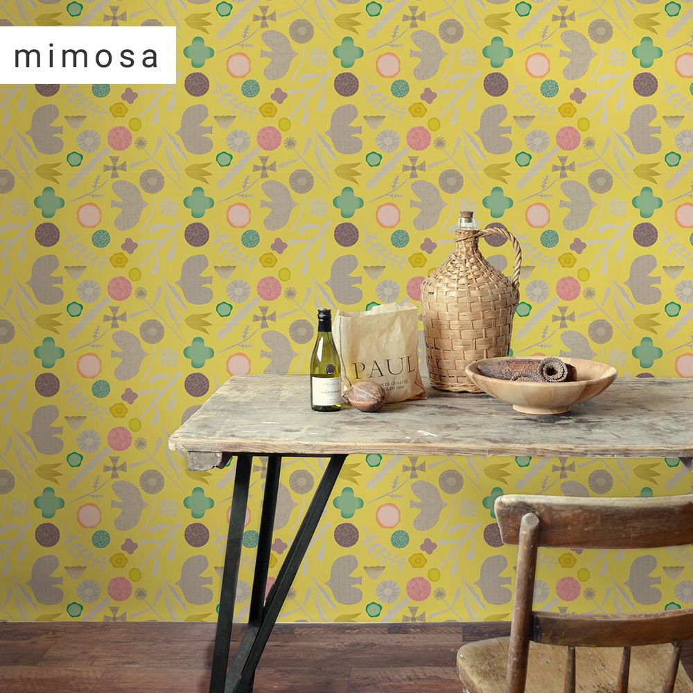 Peelable wallpaper, no-paste wallpaper WALLTZ Naoko Horiguchi garden mimosa NWZ-GDMM (49cm x 2.7m size)
