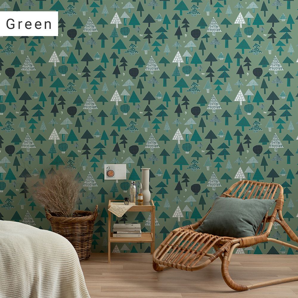 [Sample] Peelable wallpaper, no-paste wallpaper WALLTZ Naoko Horiguchi mori Green NWZ-MRGR