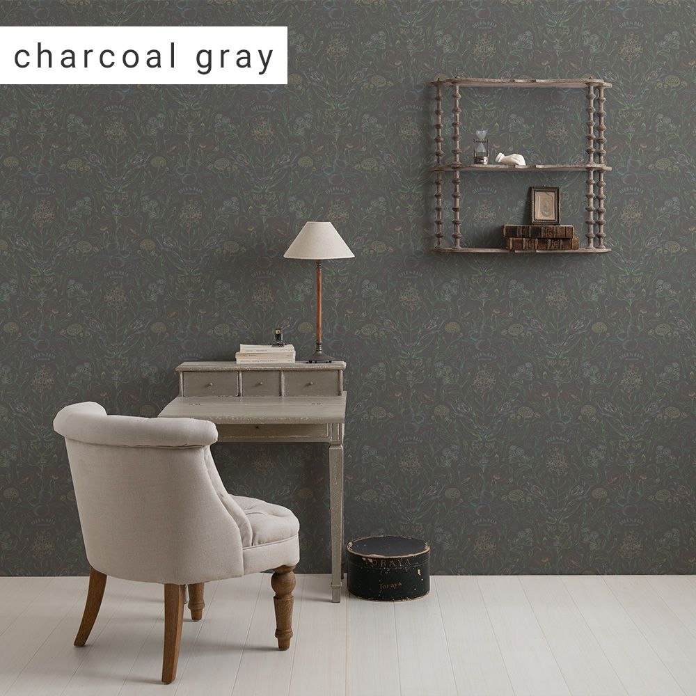 [Sample] Peelable wallpaper, no-paste wallpaper WALLTZ Teppei Higashi over botanical charcoal gray NWZ-OBCG