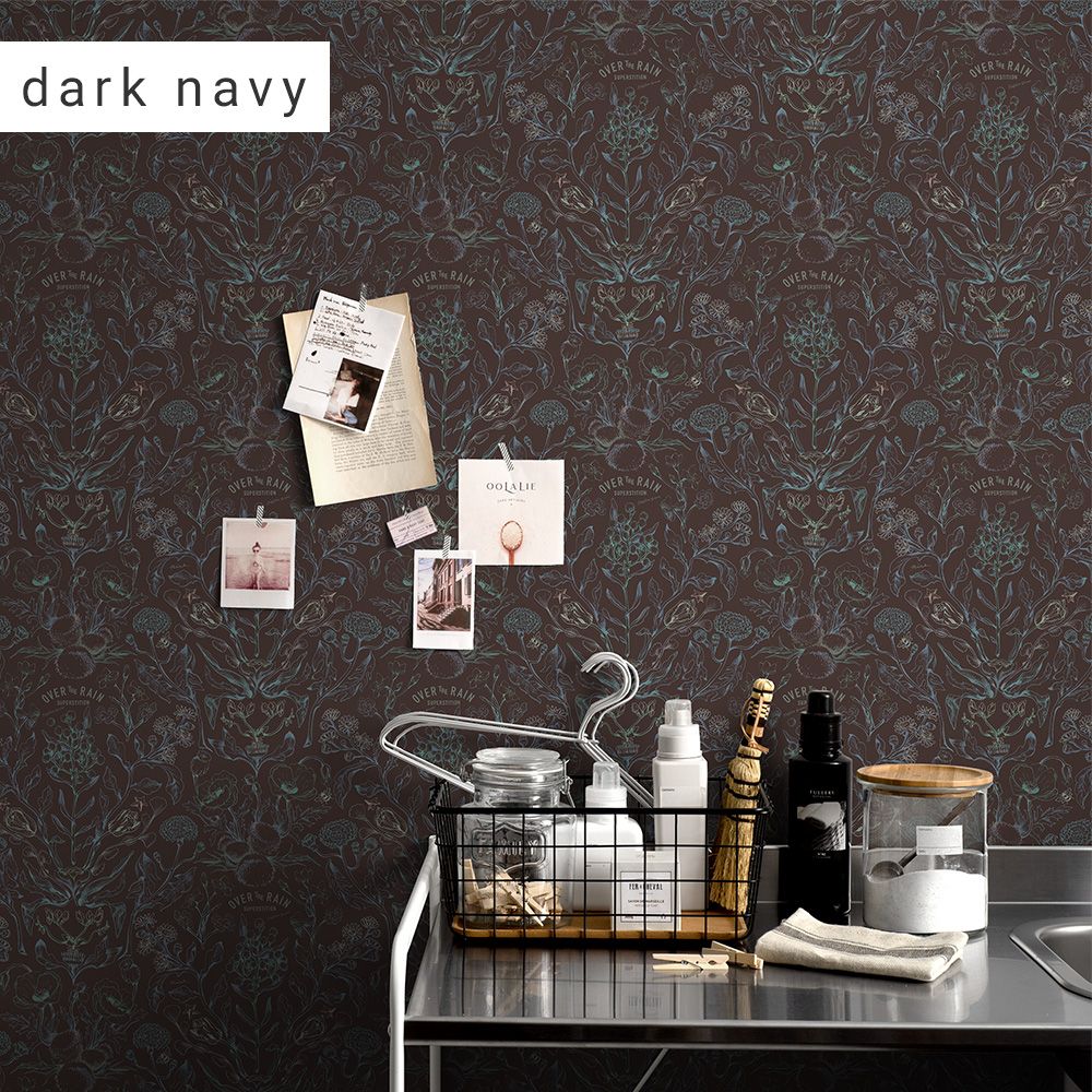 [Sample] Peelable wallpaper, no-paste wallpaper WALLTZ Teppei Higashi over botanical dark navy NWZ-OBDN