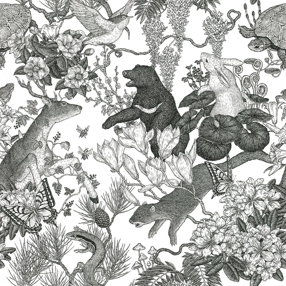 Removable Wallpaper Sticker Type WALLTZ Murayama Tomoaki Japanese forest Black TWZ-JFBK (49cm×2.5m size)