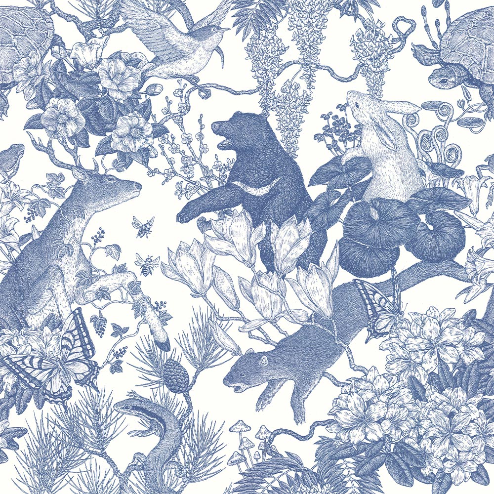 Peelable Wallpaper Non-adhesive Type WALLTZ Murayama Tomoaki Japanese forest Blue NWZ-JFBL (49cm×2.5m size)