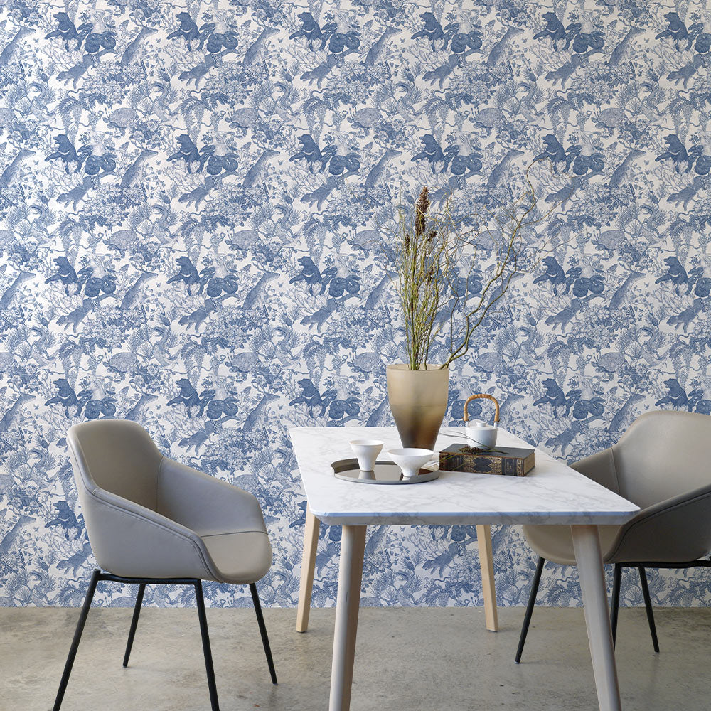 Peelable Wallpaper Non-adhesive Type WALLTZ Murayama Tomoaki Japanese forest Blue NWZ-JFBL (49cm×3.3m size)