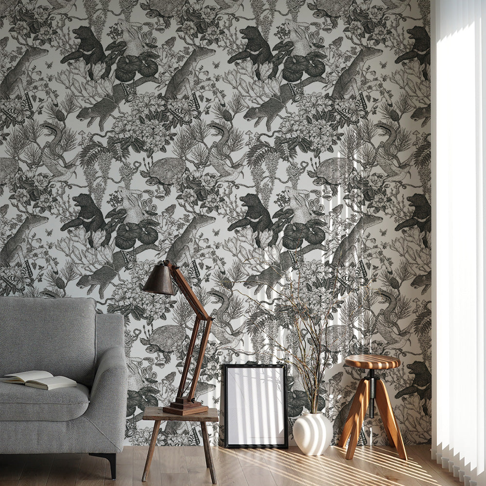 [Sample] Removable Wallpaper Non-adhesive Type WALLTZ Tomoaki Murayama Japanese forest Double Black NWZ-JFDBK