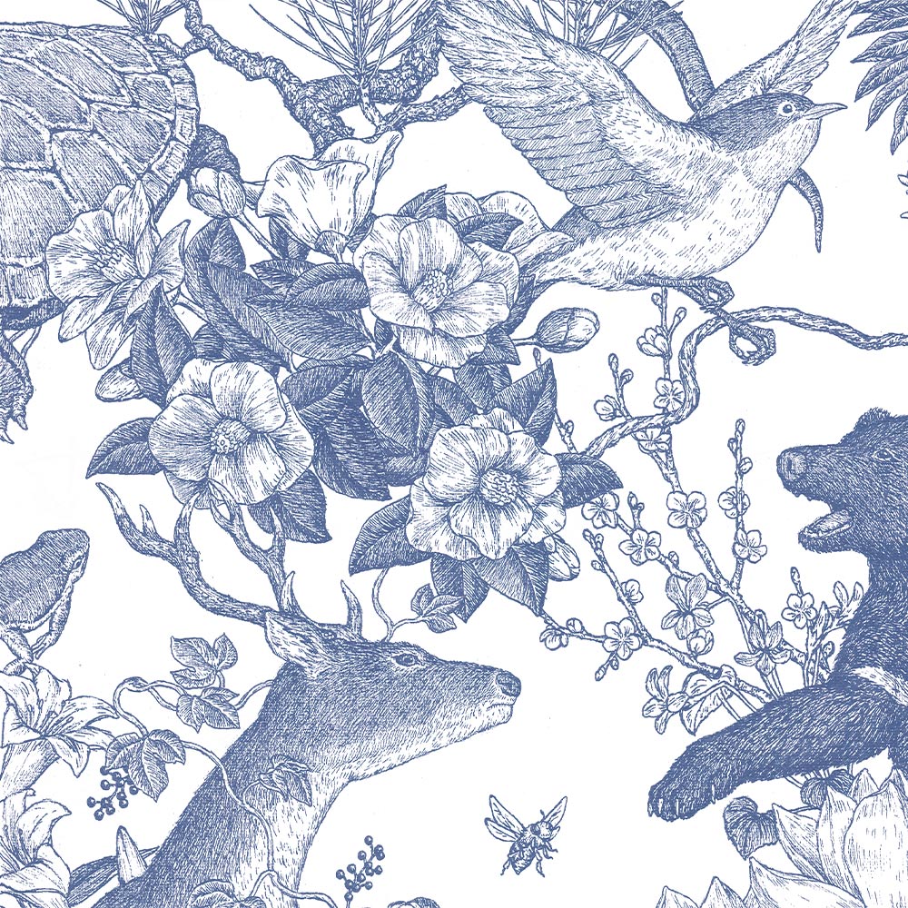 Removable Wallpaper Non-adhesive Type WALLTZ Murayama Tomoaki Japanese Forest Double Blue NWZ-JFDBL (49cm×3.3m size)