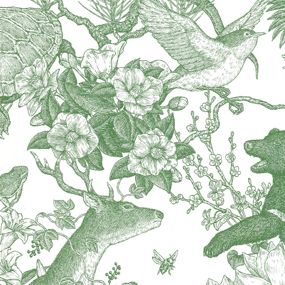 Peelable Wallpaper Non-adhesive Type WALLTZ Murayama Tomoaki Japanese forest Double Green NWZ-JFDGR (49cm×2.7m size)