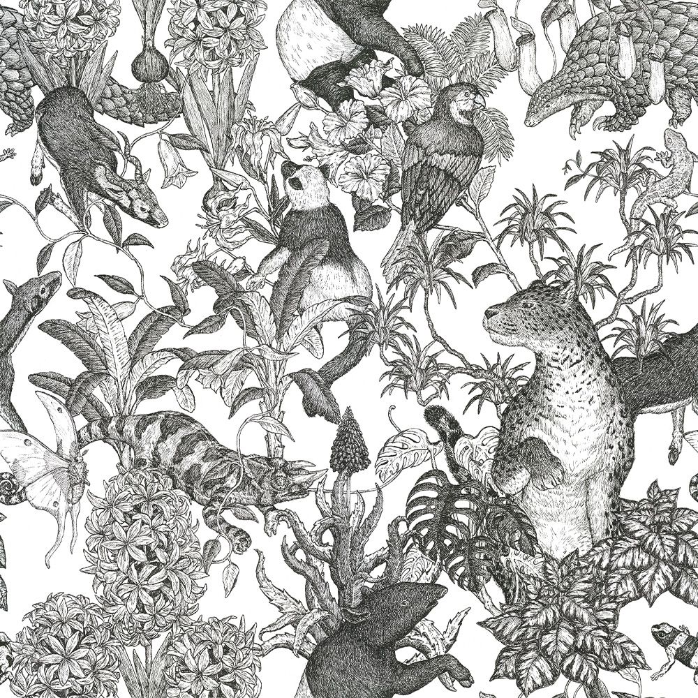 Peelable Wallpaper Non-adhesive Type WALLTZ Murayama Tomoaki Tropical Rainforest Black NWZ-TFBK (49cm×2.7m size)