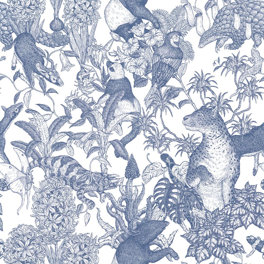 Removable Wallpaper Sticker Type WALLTZ Murayama Tomoaki Tropical Rainforest Blue TWZ-TFBL (49cm×2.5m size)