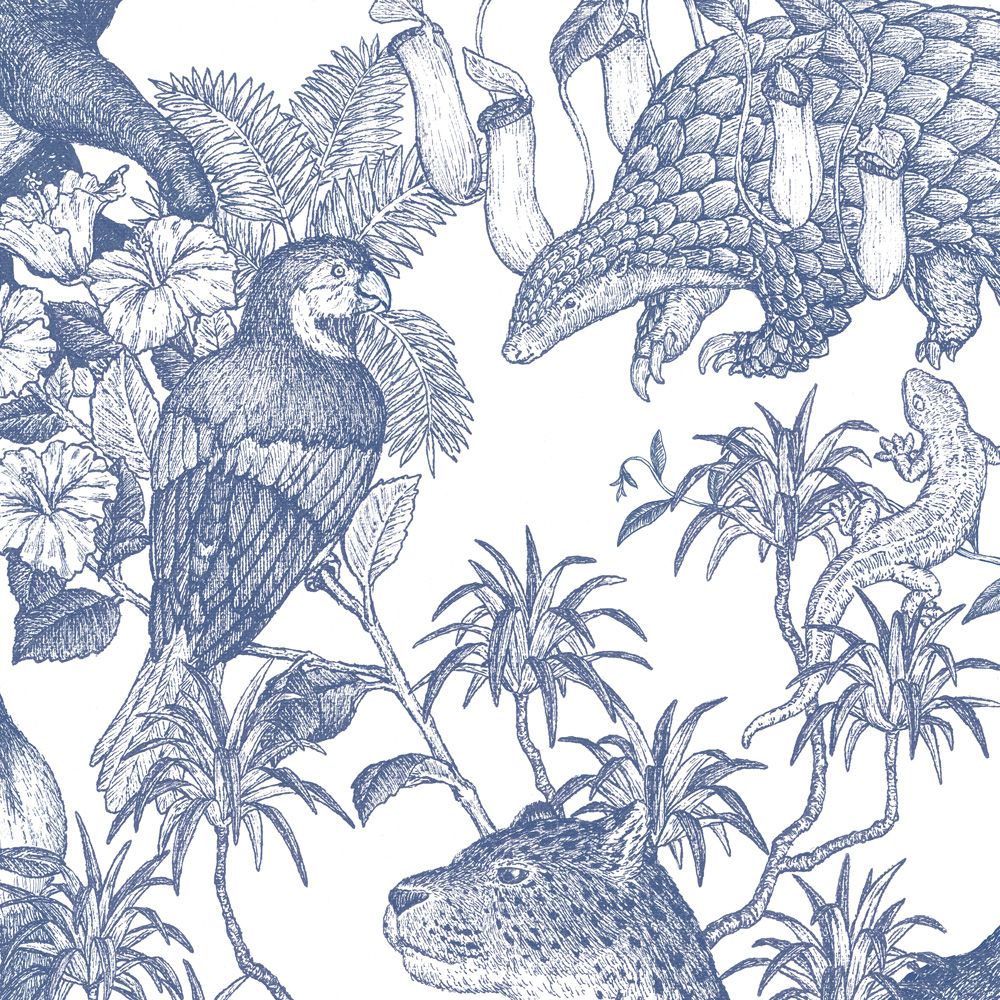Peelable Wallpaper Non-adhesive Type WALLTZ Murayama Tomoaki Tropical Rainforest Double Blue NWZ-TFDBL (49cm×3m size)