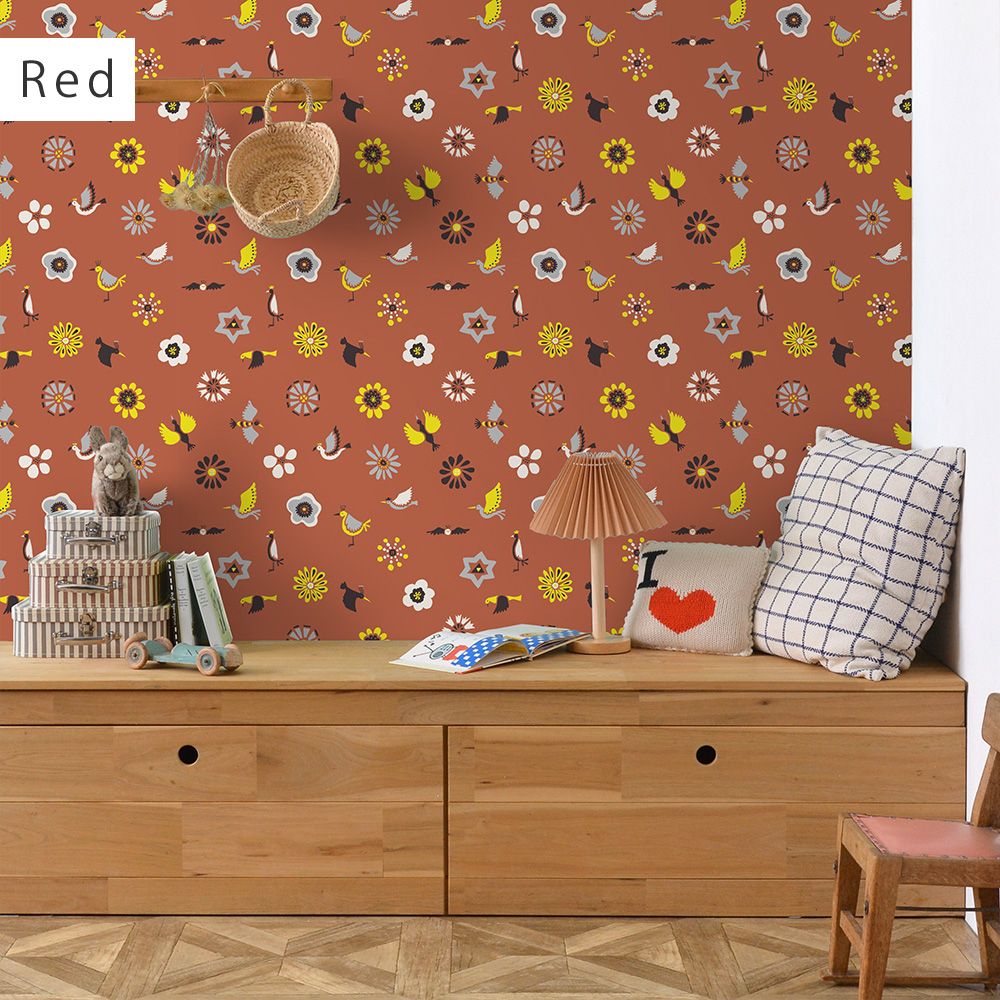 Peelable wallpaper, no-paste wallpaper, WALLTZ Yoshiei Yoshida Flowers and Birds Red NWZ-HTRD (49cm x 3m size)